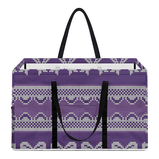 Purple Ribbon Knitted Pattern Print Utility Tote Bag