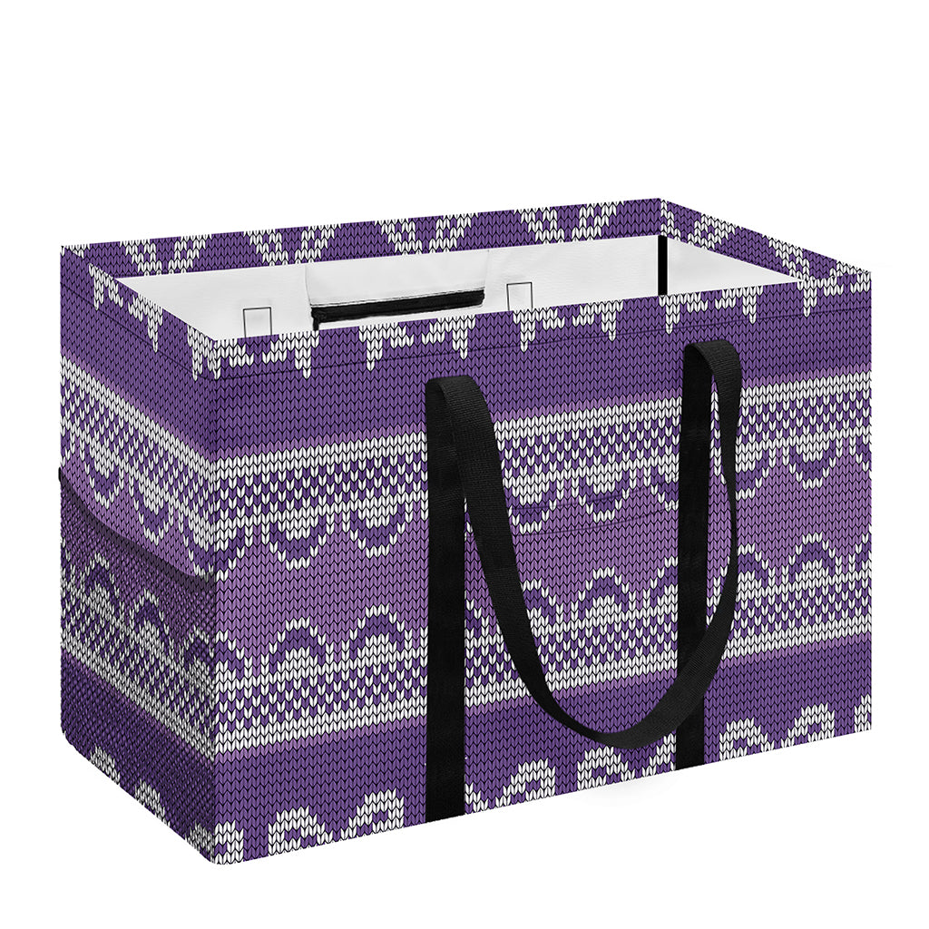 Purple Ribbon Knitted Pattern Print Utility Tote Bag
