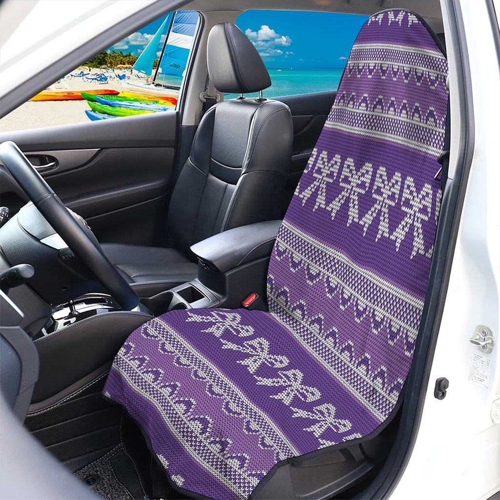 Purple Ribbon Knitted Pattern Print Waterproof Car Seat Cover