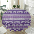Purple Ribbon Knitted Pattern Print Waterproof Round Tablecloth