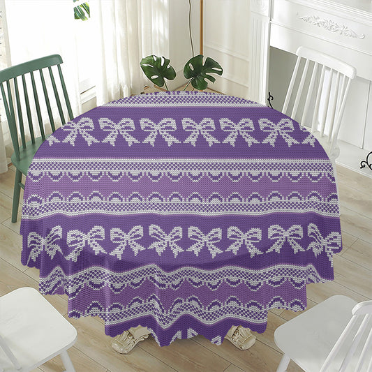 Purple Ribbon Knitted Pattern Print Waterproof Round Tablecloth