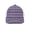 Purple Ribbon Knitted Pattern Print White Mesh Trucker Hat