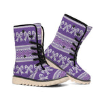 Purple Ribbon Knitted Pattern Print Winter Boots