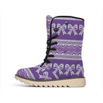 Purple Ribbon Knitted Pattern Print Winter Boots