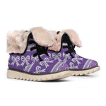 Purple Ribbon Knitted Pattern Print Winter Boots