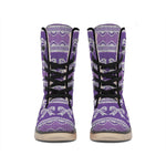 Purple Ribbon Knitted Pattern Print Winter Boots