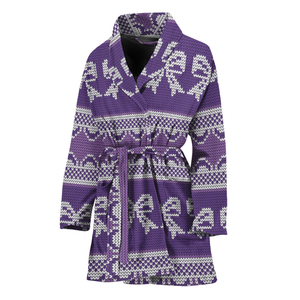 Purple Ribbon Knitted Pattern Print Women's Bathrobe