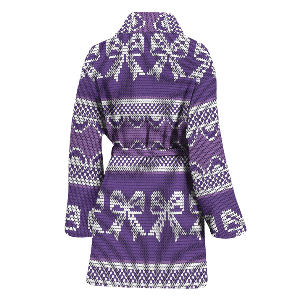 Purple Ribbon Knitted Pattern Print Women's Bathrobe