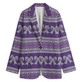 Purple Ribbon Knitted Pattern Print Women's Blazer