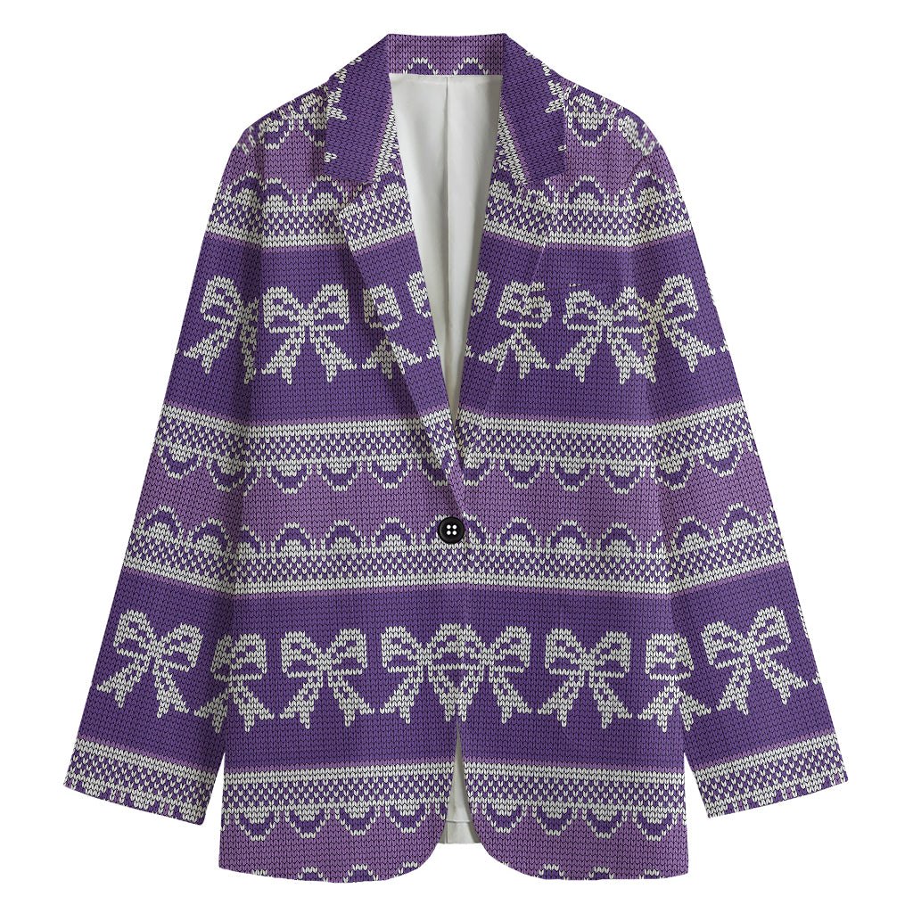 Purple Ribbon Knitted Pattern Print Women's Blazer