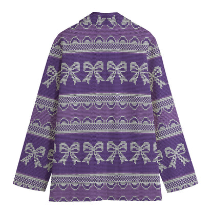 Purple Ribbon Knitted Pattern Print Women's Blazer
