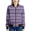 Purple Ribbon Knitted Pattern Print Women's Bomber Jacket