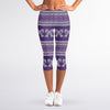 Purple Ribbon Knitted Pattern Print Women's Capri Leggings