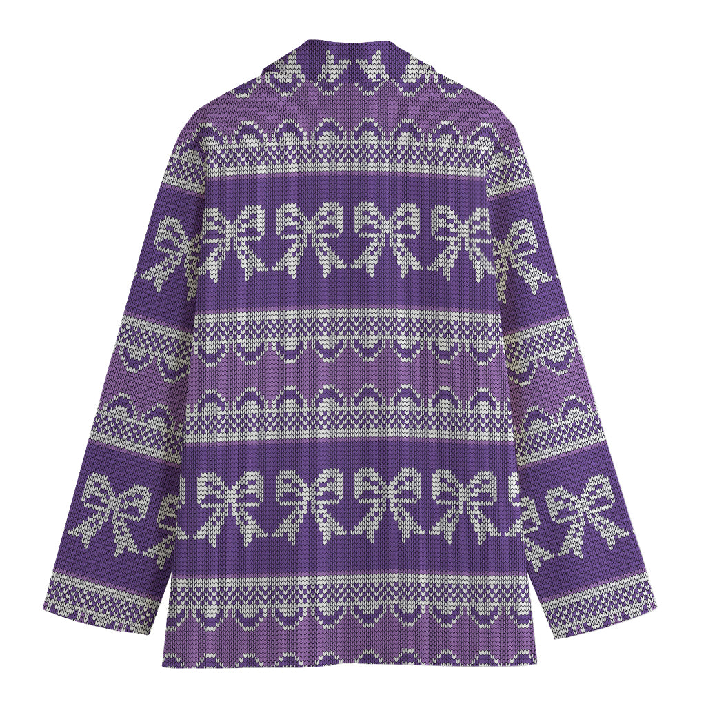 Purple Ribbon Knitted Pattern Print Women's Cotton Blazer