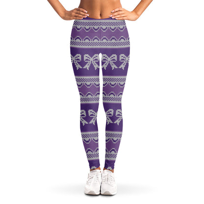 Purple Ribbon Knitted Pattern Print Women's Leggings