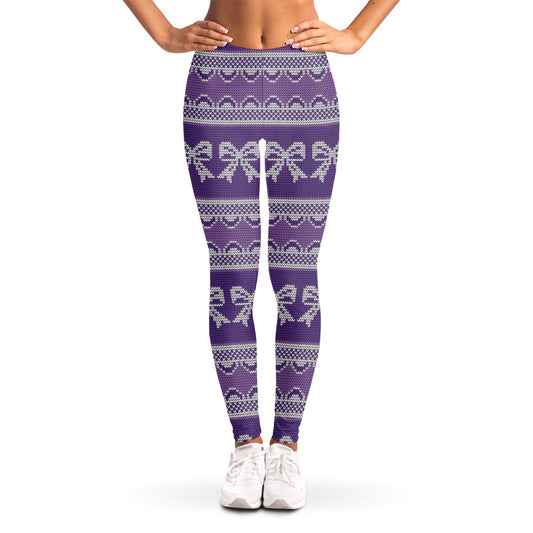 Purple Ribbon Knitted Pattern Print Women's Leggings