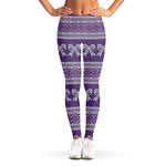 Purple Ribbon Knitted Pattern Print Women's Leggings