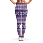 Purple Ribbon Knitted Pattern Print Women's Leggings