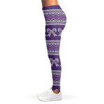 Purple Ribbon Knitted Pattern Print Women's Leggings