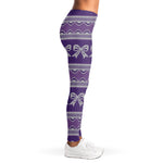 Purple Ribbon Knitted Pattern Print Women's Leggings