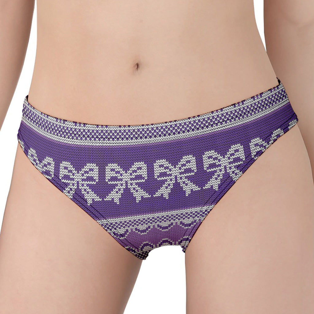 Purple Ribbon Knitted Pattern Print Women's Panties