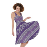 Purple Ribbon Knitted Pattern Print Women's Sleeveless Dress