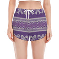 Purple Ribbon Knitted Pattern Print Women's Split Running Shorts
