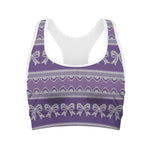 Purple Ribbon Knitted Pattern Print Women's Sports Bra