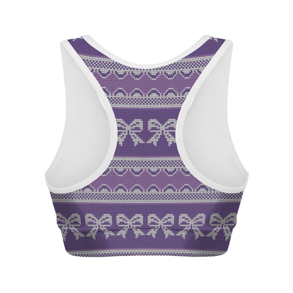 Purple Ribbon Knitted Pattern Print Women's Sports Bra