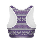 Purple Ribbon Knitted Pattern Print Women's Sports Bra