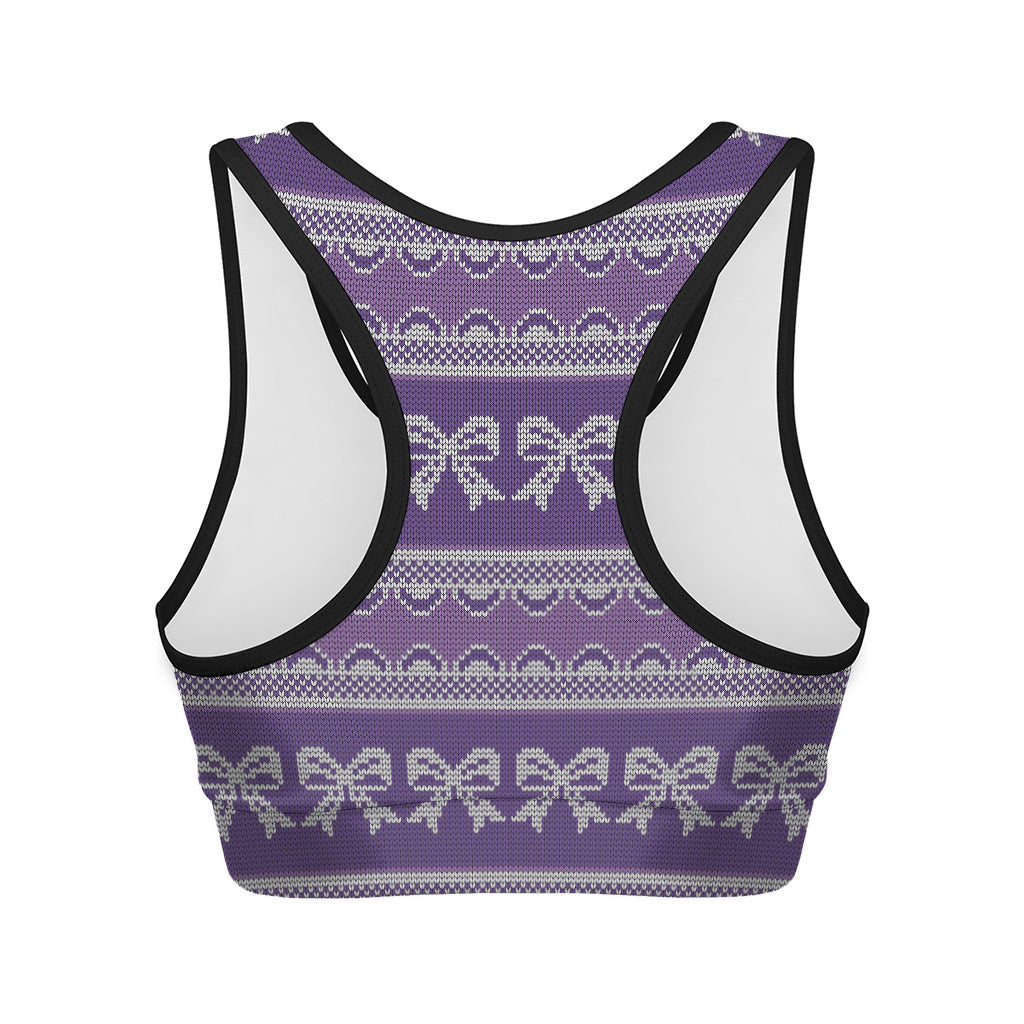 Purple Ribbon Knitted Pattern Print Women's Sports Bra