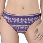 Purple Ribbon Knitted Pattern Print Women's Thong