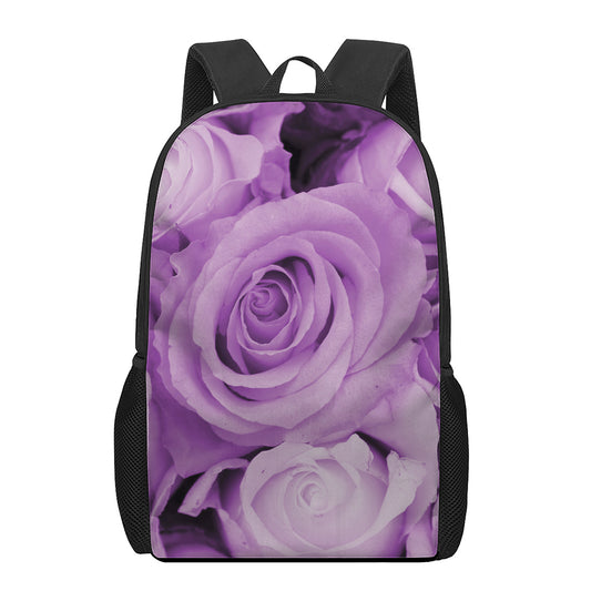 Purple Rose Print 17 Inch Backpack