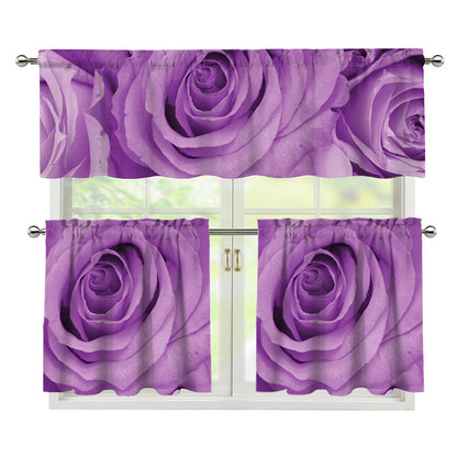 Purple Rose Print 3 Piece Kitchen Curtains