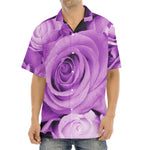 Purple Rose Print Aloha Shirt