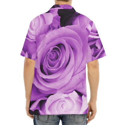 Purple Rose Print Aloha Shirt