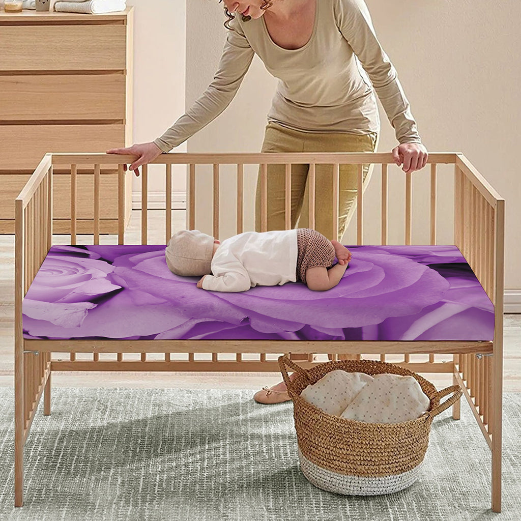 Purple Rose Print Baby Crib Sheet