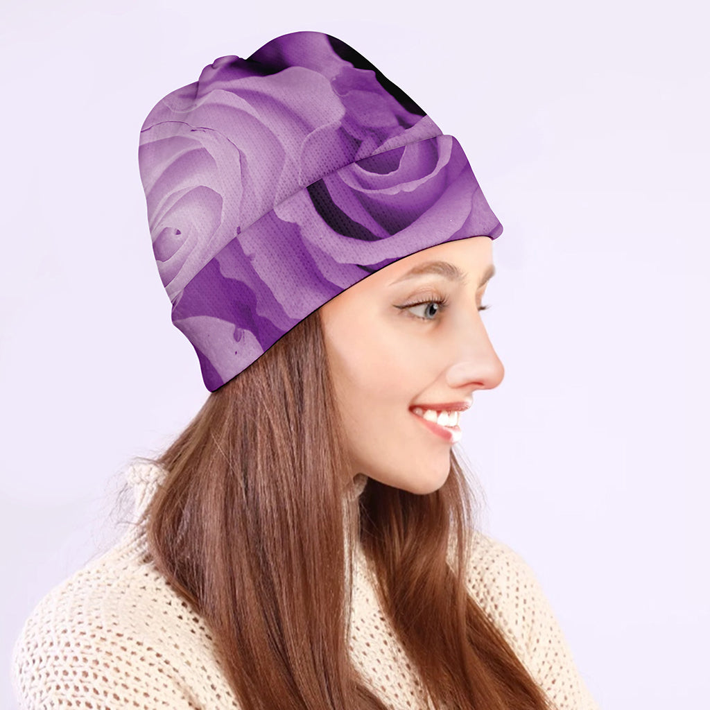 Purple Rose Print Beanie