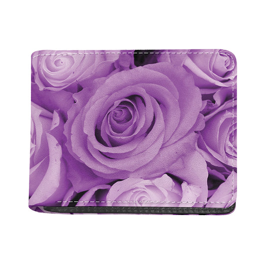 Purple Rose Print Bifold Wallet