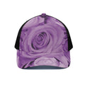 Purple Rose Print Black Mesh Trucker Hat