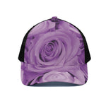 Purple Rose Print Black Mesh Trucker Cap
