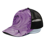 Purple Rose Print Black Mesh Trucker Cap