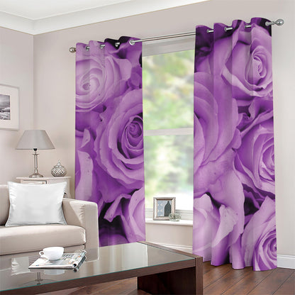 Purple Rose Print Blackout Grommet Curtains