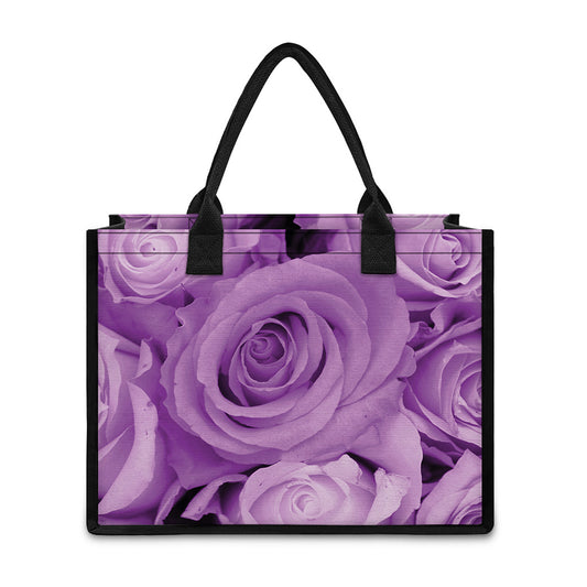 Purple Rose Print Canvas Tote Bag