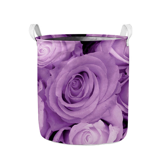 Purple Rose Print Collapsible Laundry Basket