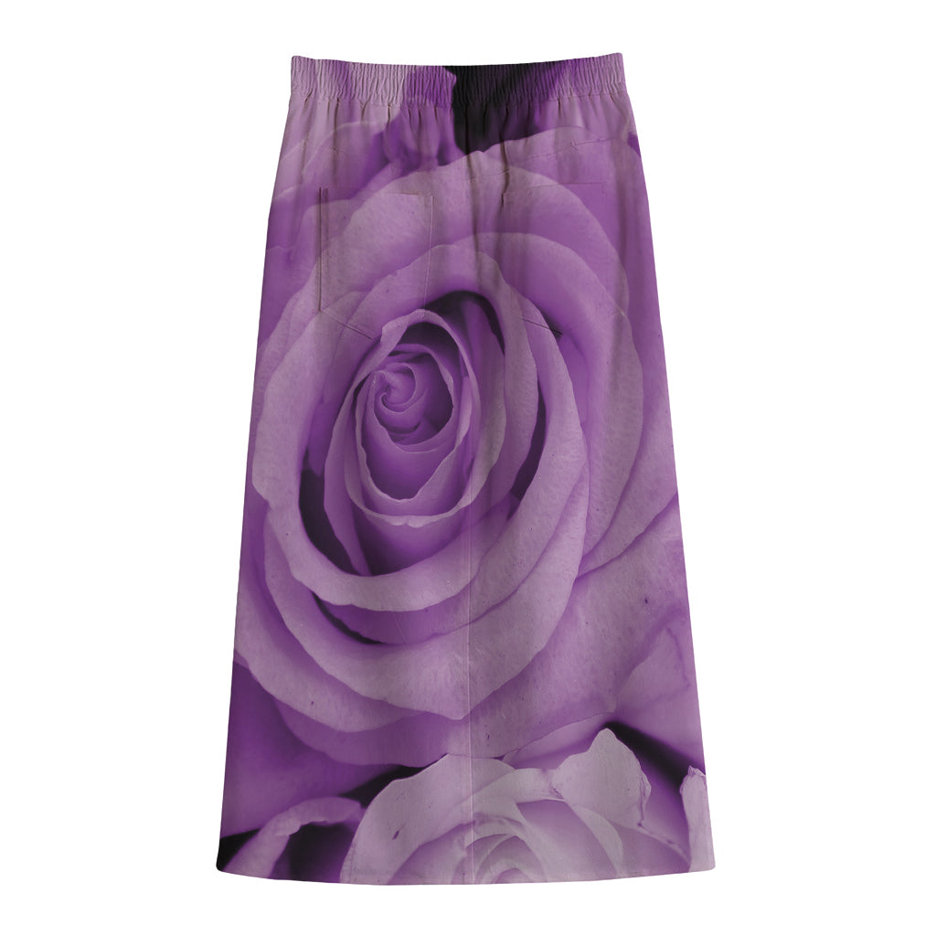 Purple Rose Print Cotton Front Slit Maxi Skirt
