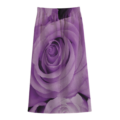 Purple Rose Print Cotton Front Slit Maxi Skirt