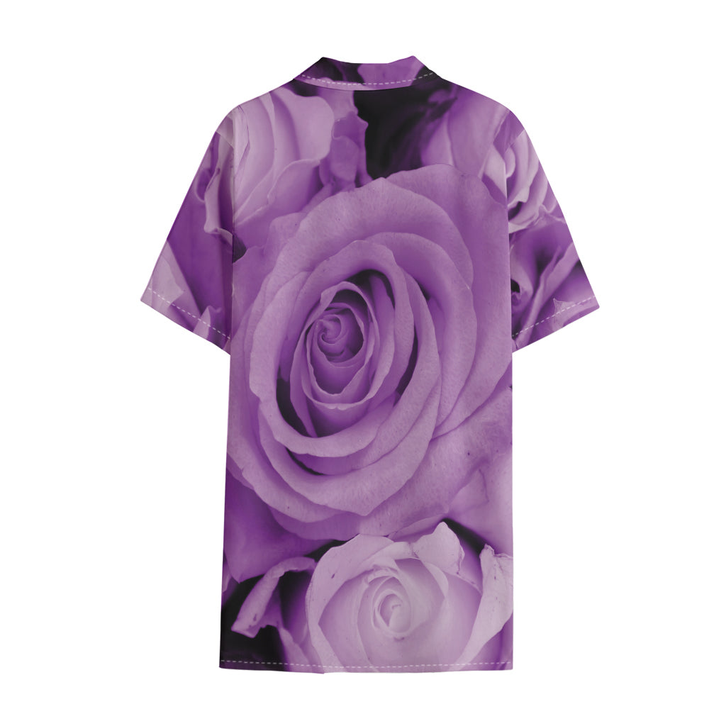 Purple Rose Print Cotton Hawaiian Shirt