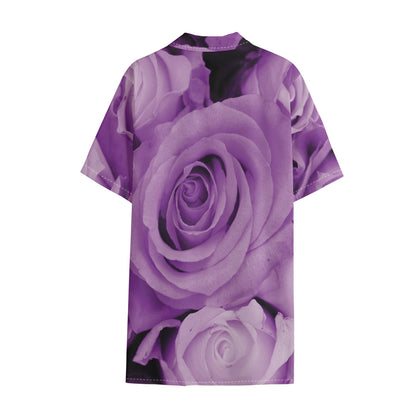 Purple Rose Print Cotton Hawaiian Shirt