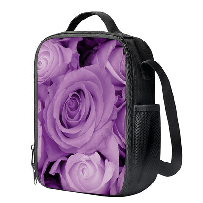 Purple Rose Print Crossbody Lunch Bag